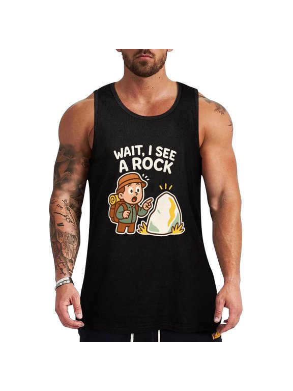 Wait I See A Rock Men's Tank Top Muscle Workout Gym Sleeveless T-Shirt Medium