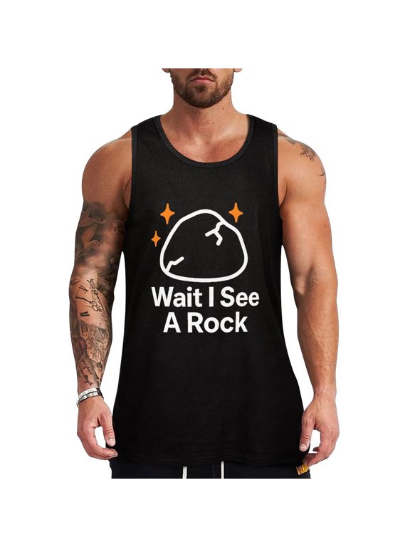 Wait I See A Rock Men's Tank Top Muscle Workout Gym Sleeveless T-Shirt X-Large