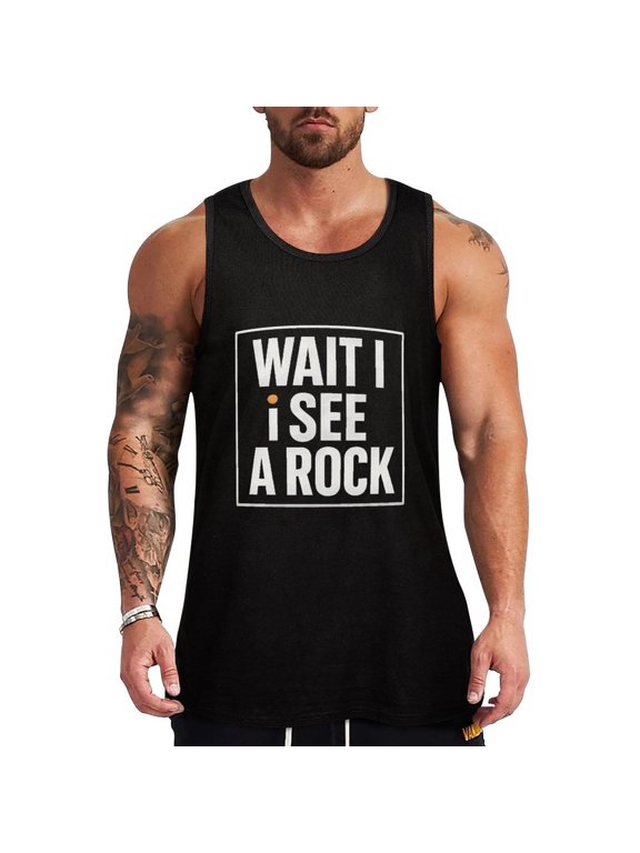 Wait I See A Rock Mens Tank Tops Sleeveless Tee Shirts Casual Summer Muscle Gym Tops X-Large