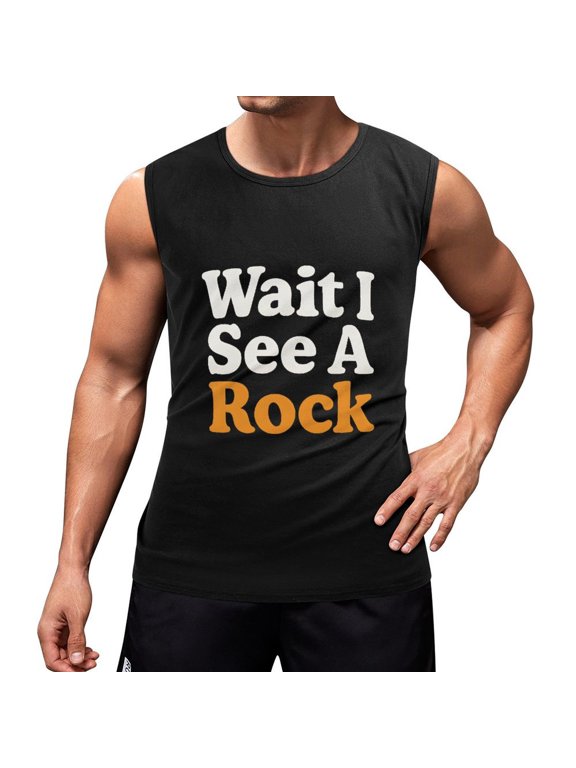 Wait I See A Rock Mens Tank Tops Summer Cotton Sleeveless T Shirts Muscle Tank 3X-Large