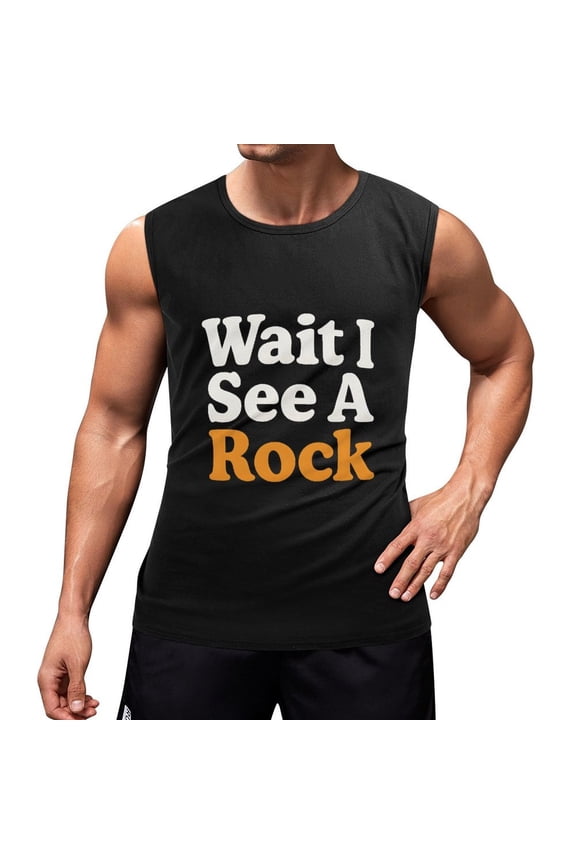 Wait I See A Rock Mens Tank Tops Summer Cotton Sleeveless T Shirts Muscle Tank Small