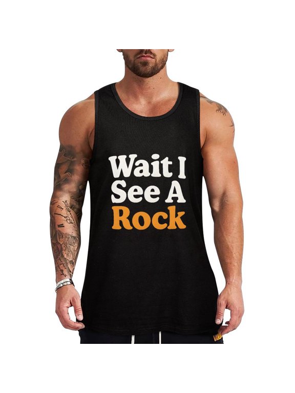 Wait I See A Rock Mens Tank Tops Summer Cotton Sleeveless T Shirts Muscle Tank XX-Large