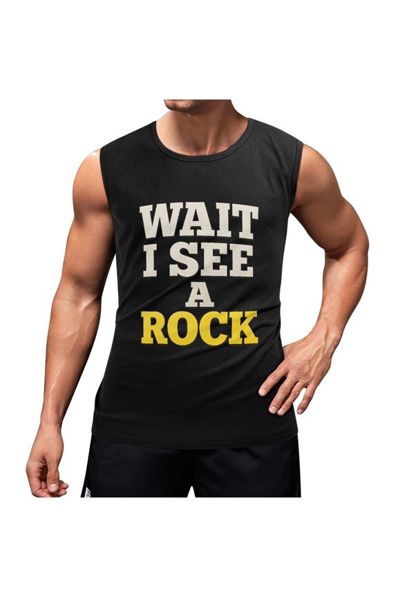 Wait I See A Rock Sleeveless Shirts for Men Workout Tank Tops Mens Muscle Shirt 3X-Large