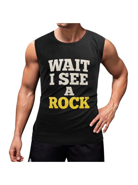 Wait I See A Rock Sleeveless Shirts for Men Workout Tank Tops Mens Muscle Shirt Small