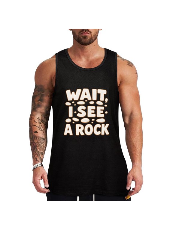 Wait I See A Rock Sleeveless Shirts for Men Workout Tank Tops Mens Muscle Shirt XX-Large