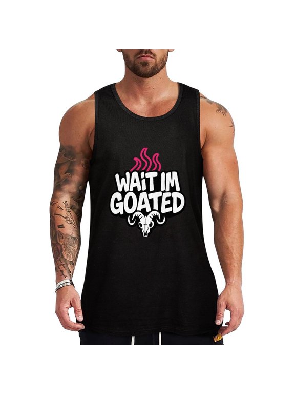 Wait Im Goated_2 Men's Tank Top Muscle Workout Gym Sleeveless Shirt for Workout, Casual Wear, Walking Large