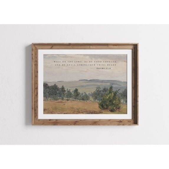 Wait Simbol Wait On The Lord Psalm 27:14 KJV Wall Art Print, Antique Landscape And ...