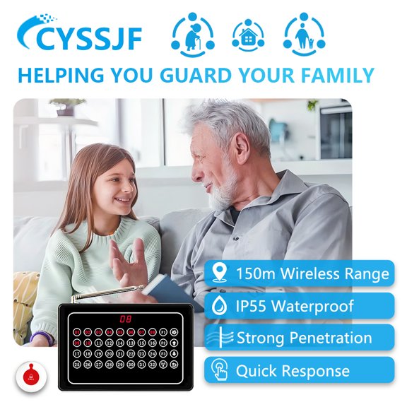 Waiter Calling System Wireless Nurse Calling System Caregiver Pager Restaurant Calling System for Restaurant Hospital Clinic Nursing Home 1 Receiver 10 Waterproof Call Buttons