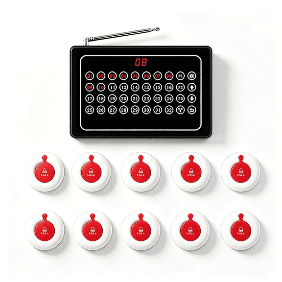 Waiter Calling System Wireless Nurse Calling System Caregiver Pager Restaurant Calling System for Restaurant Hospital Clinic Nursing Home 1 Receiver 10 Waterproof Call Buttons