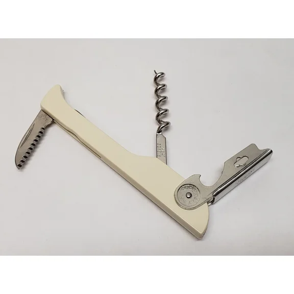 Waiter Cork Screw Bar Wine Key Bottle Opener & Cap Remover Hugger Style Ivory