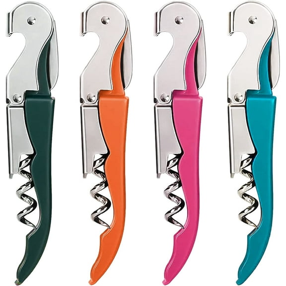 Waiter Corkscrew Wine Opener 4-Pack Rosy Orange Dark Green Blue, Professional Wine Key for Servers, Bartender with Foil Cutter, Manual Wine Bottle Opener Double Hinged