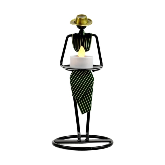 Waiter Figurine Candle Stand with LED Candle Safe Flameless Centerpiece for Home Decor Dining Table Party Wedding Gift(D)