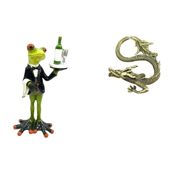 Waiter Frog Statue Desktop Figurine Brass Ornament Resin Craftsmanship for Living Room Table Shelf Decor