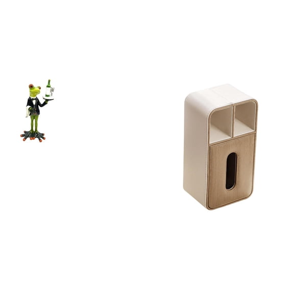 Waiter Frog Statue Tissue Box Desktop Figurine Resin PU Leather Home Office Living Room Decor