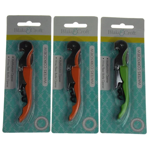 Waiters Corkscrew Lot 3 Orange Green Wine Beer Bottle Opener Gift Party Tasting