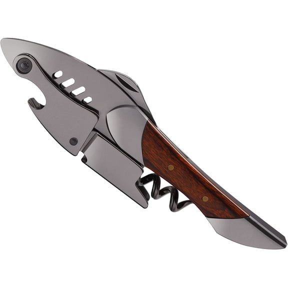 Waiters Corkscrew, Wine Bottle Opener, Heavy Duty Stainless Steel, Rosewood Handle, Shark Shaped Wine Key, Gift for Waiters, Bartenders, Sommelier