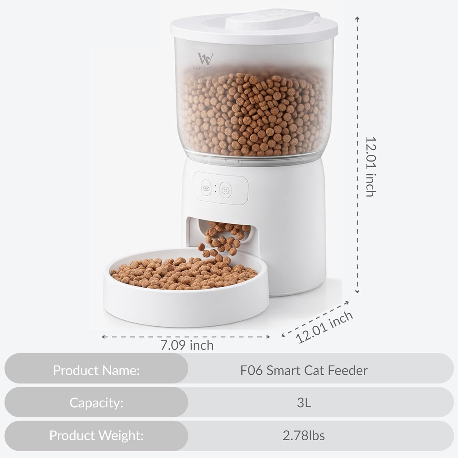 Waithem Wi-Fi Automatic Pet Feeder with App Control for Cats and Dogs