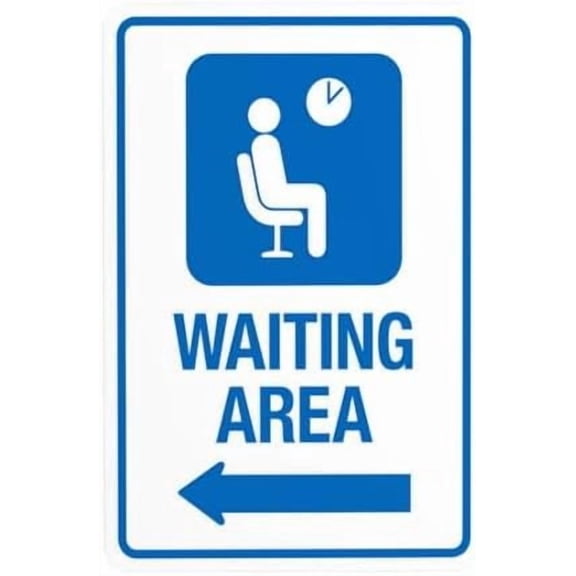 Waiting Area Left Arrow Warning Sign, Office Security Metal Signs for Business Home Outdoor Indoor Road Yard Garage Street Wall Safety Caution Custom Decor 8 x 12 Inch
