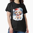 thumbnail image 1 of Waiting For Christmas Cute Holiday Pup Winter Festive Scene Unisex T-Shirt, up to size 5XL, 1 of 2