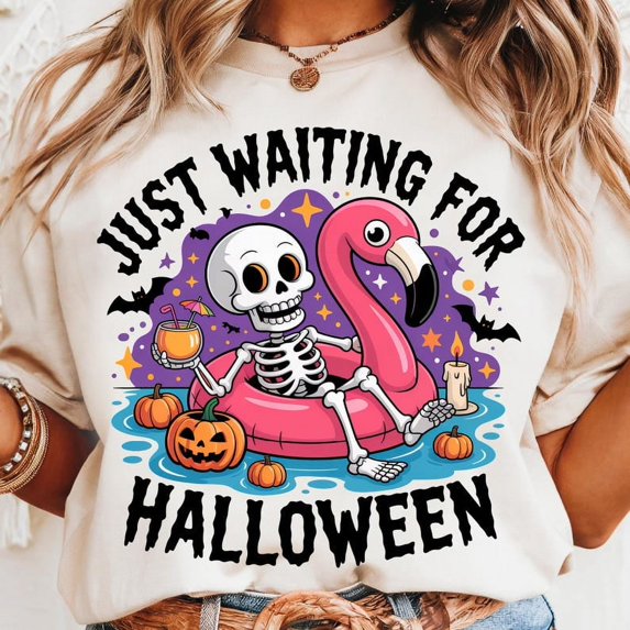 Waiting For Halloween T-shirt, Funny On Flamingo Float T-shirt, Summer Halloween Shirt TH070646