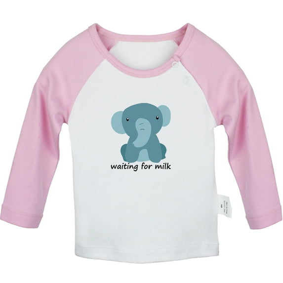 Waiting For Milk Funny T shirt For Baby, Newborn Babies Animal Elephant T-shirts, Infant Tops, 0-24M Kids Graphic Tees Clothing (Long Pink Raglan T-shirt, 12-18 Months)