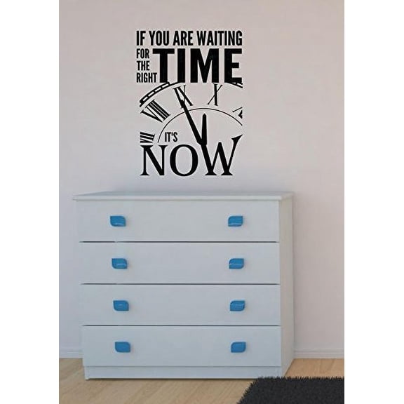 Waiting For The Right Time Its Now Motivational Vinyl Decals Wall Decor Quotes, Black, 23x17-inch