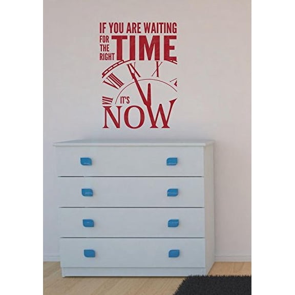 Waiting For The Right Time Its Now Motivational Vinyl Decals Wall Decor Quotes, Red, 23x17-inch