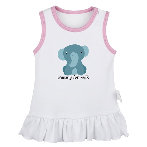 Waiting For Milk Funny Dresses For Baby, Newborn Babies Animal Elephant Pattern Skirts, Infant Princess Dress, 0-24M Kids Graphic Clothes (White Sleeveless Dresses, 0-6 Months)