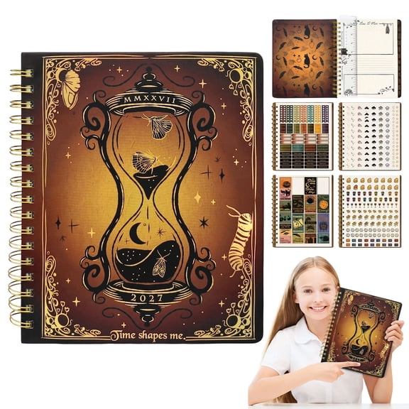 Waiting for the Night Spiral Notebook, 2027 Weekly Planner with Decorative Stickers, Gothic Print Hardcover Writing Notebook for Office Study Organizer