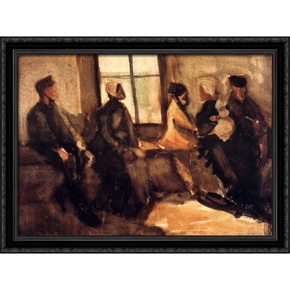 Waiting Room 36x28 Large Black Ornate Wood Framed Canvas Art by Vincent van Gogh