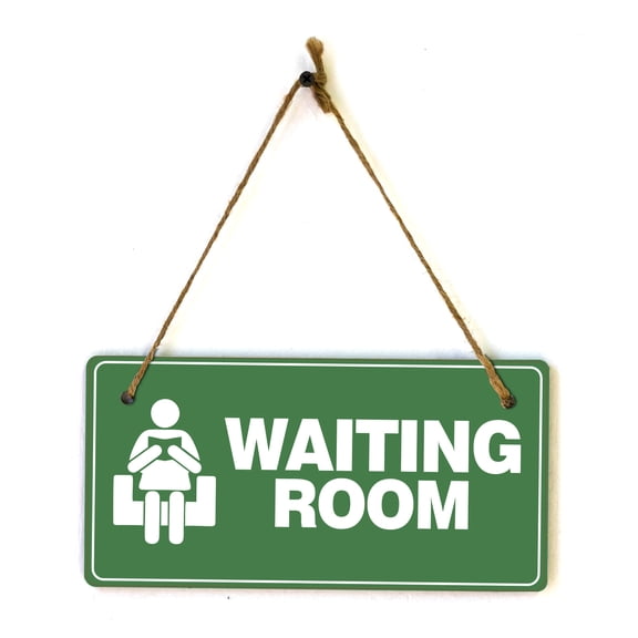 Waiting Room 5x10 Hanging Plus Wall or Door Sign | Rustic Twine | Business and Office Signage