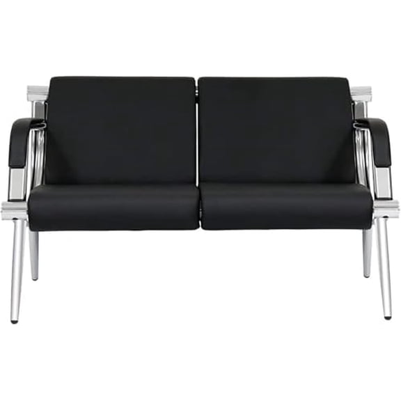 Waiting Room Bench Office Reception Chairs with Black Leather 2-Seat Visitor Guest Sofa for Airport Market Bank Salon$$Office