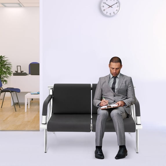 Waiting Room Chair Reception PU Leather Office Airport Bank Guest Bench Black