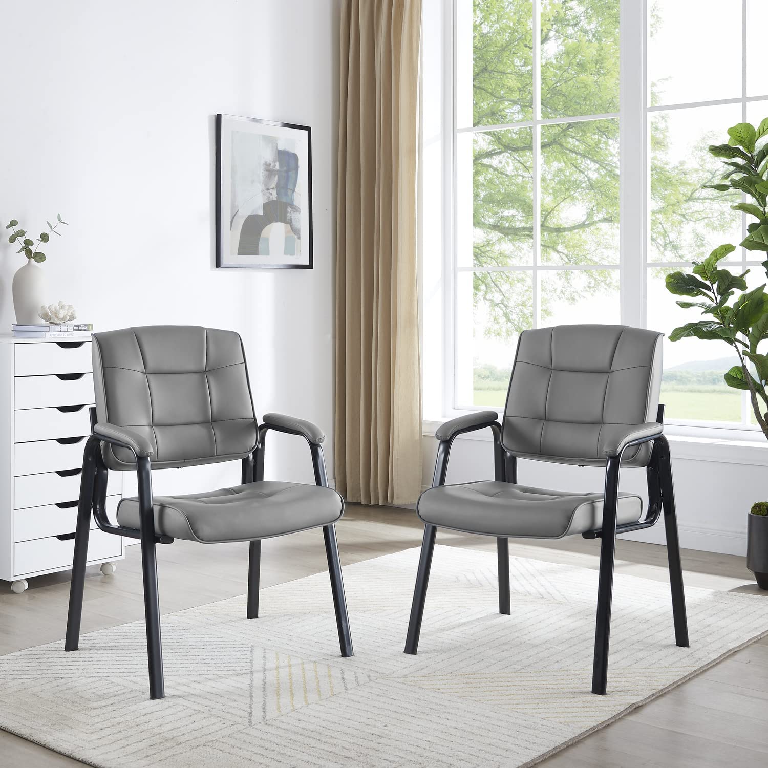 Waiting Room Chair Set Of 2, Heavy Duty Leather Executive Waiting Room