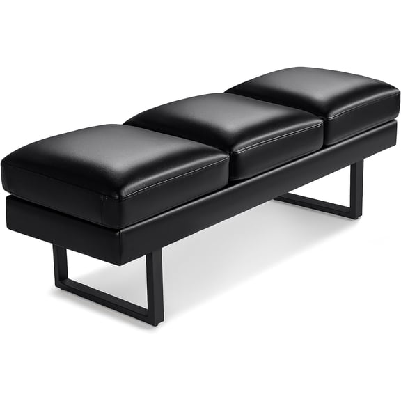 Waiting Room Chairs Faux Leather Office Guest Chair, 59.6 Inches Conference Room Chairs 3 Seats Upholstered Reception Bench, Lobby Furniture for Salon and Shop, Black