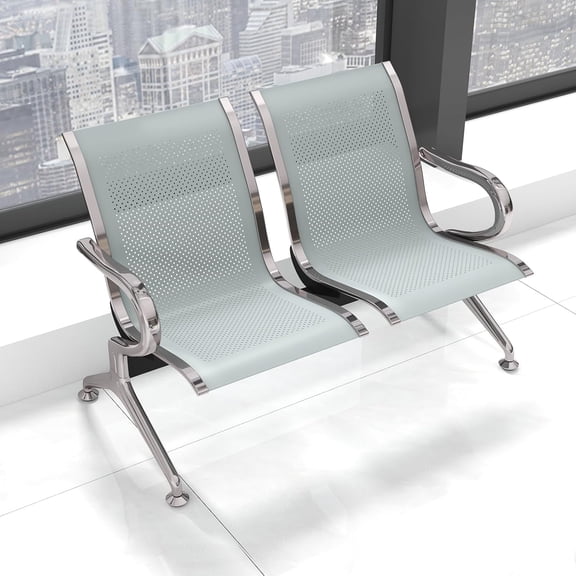 Waiting Room Chairs - Office Lobby Chairs, 2 Seat Reception Area Furniture, Waiting Room  with Ergonomic Backrest for Salon Airport Hospital Waiting Area, Silver