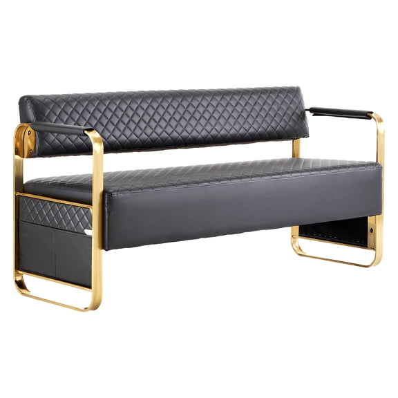 Waiting Room Chairs with Arms, 57.5'' Office Guest Chair Bench Seating Faux Leather for Beauty Salon Airport Bank Reception Area