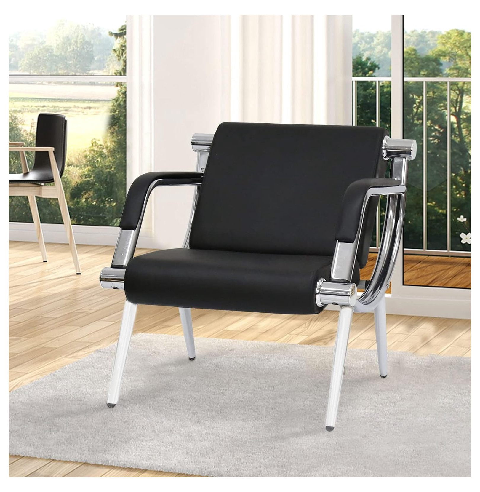 Sentado Reception Seating Waiting Room Office Reception Chairs with Black Leather 1-Seat Visitor ...