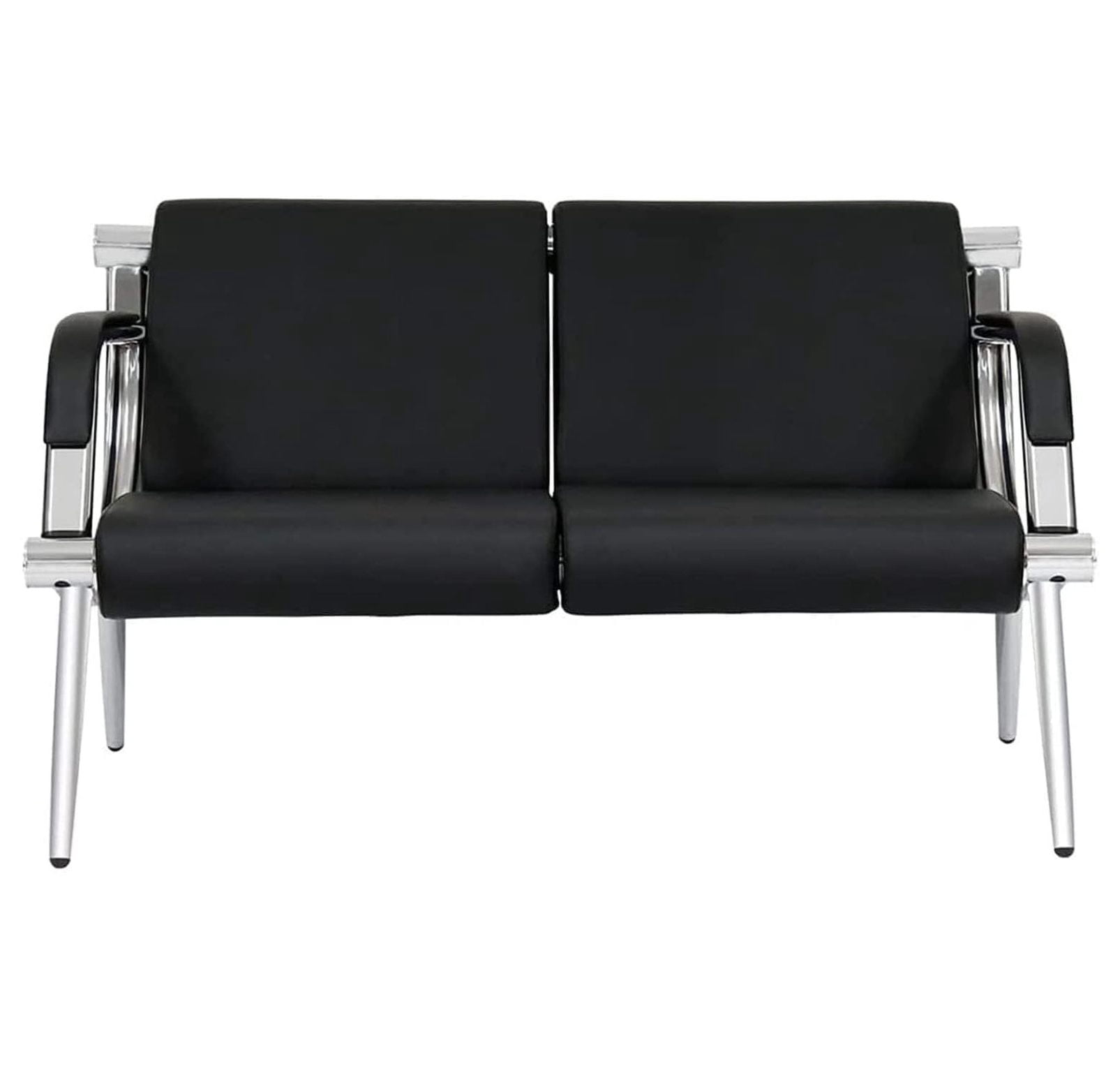 Sentado Reception Seating Waiting Room Office Reception Chairs with Black Leather 2-Seat Visitor ...