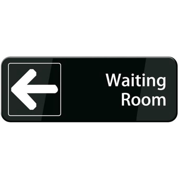 Waiting Room With Left Arrow Door Sign - Highly Visible Plastic Placard Adhesive Back - Great Use For Restaurants, Hotels & Offices