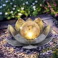 thumbnail image 1 of Waitmin LED Solar Lights, Crackle Glass Lotus Decoration, Waterproof Metal Flower for Patio, Lawn, Pathway, 1 of 8