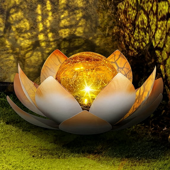 Waitmin LED Solar Powered Waterproof Lotus Light, Cracked Glass Ball for Garden, Pathway, Lawn, Patio, Yard