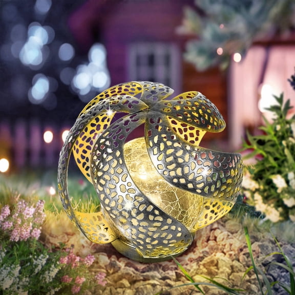 Waitmin Solar Waterproof  Lights Outdoor Garden Decor, Silvery Metal Decorative with Crackle Glass Globe,   Decorative Yard Art Lawn