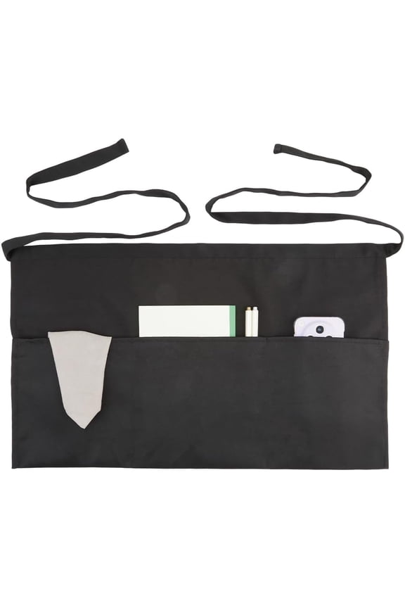 Waitress Apron With 3 Pockets Black Server Aprons Waiter Short Half Waist Servers Apron Short Aprons for Servers alter Resistant with Long Waist Strap Reinforced for Women and Man 13.6 Inch