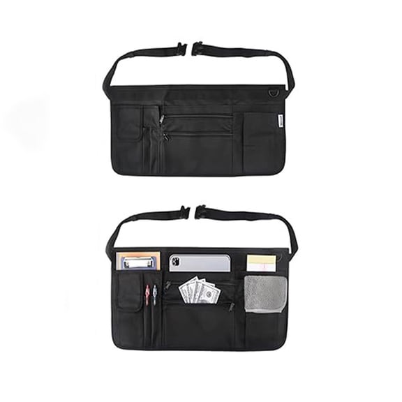 Waitress Apron with 7 Pockets  Black Half Bib with Zippers & Adjustable Belt, Waist Apron for Women/Men, Restaurant Servers, Kitchen StaffOnly one waist bag