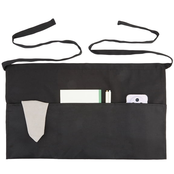 Waitress Apron With 3 Pockets Black Server Aprons Waiter Short Half Waist Servers Apron Short Aprons