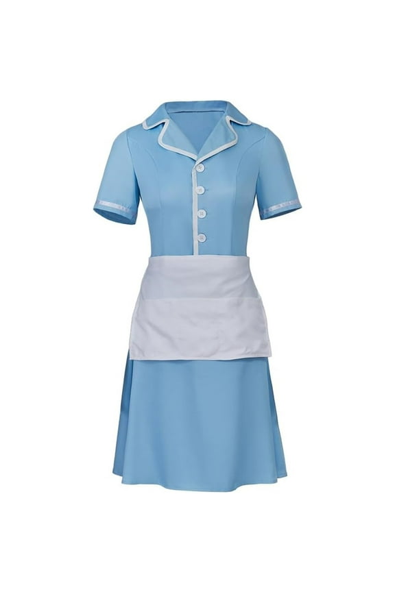 Waitress The Musical Style Blue Waiter Maid Dress Uniform Outfit with Apron for Women