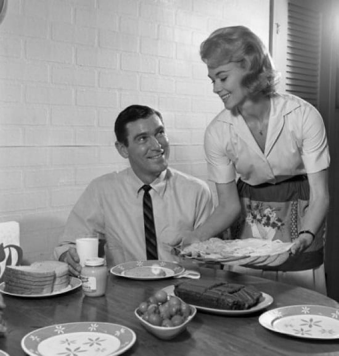 Waitress serving meal to man Canvas Art - (18 x 24)