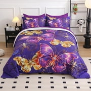 Wajade Butterfly Comforter Set Full Size, 7PCS Bed in A Bag Retro Soft Purple Bedding Collection with Comforter, Sheet, Pillowcase and Sham
