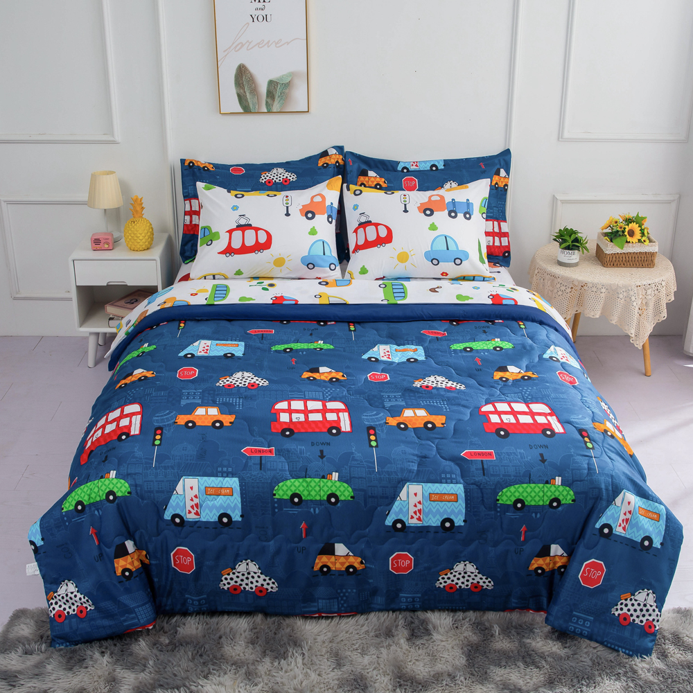 Wajade Cartoon Cars Comforter Set Bed in A Bag 7 Piece Bedding Set